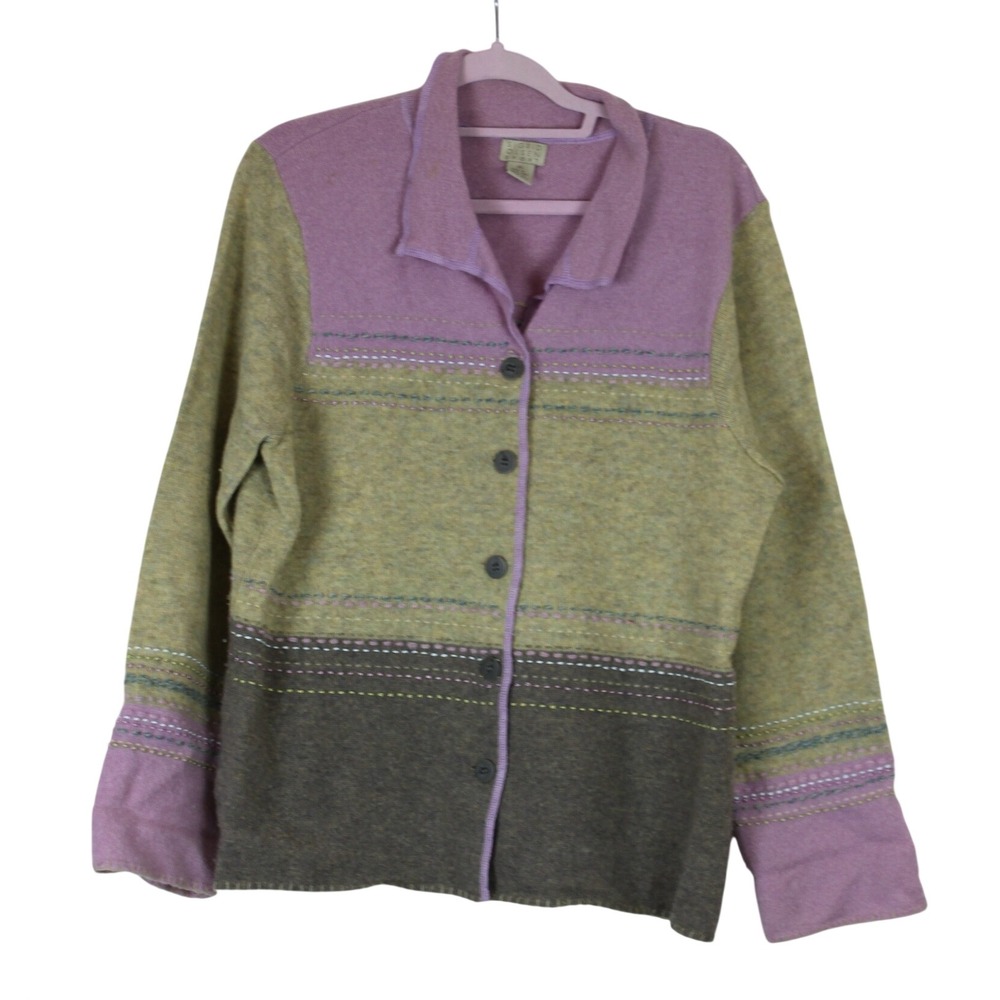 Vtg Sigrid Olsen Cabincore Grandmacore Y2K Colorblock Wool Cardigan Sweater XL